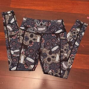 Constantly Varied Gear Floral Skull Leggings - Black and Gray New XS